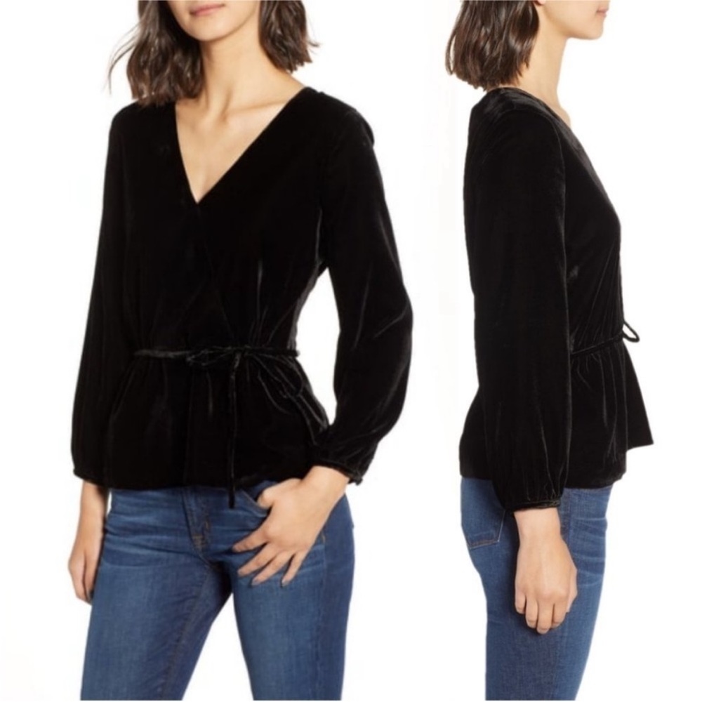 J. Crew Faux Wrap Black Velvet top